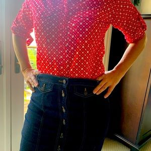Red & white polka dot 3/4 sleeve blouse